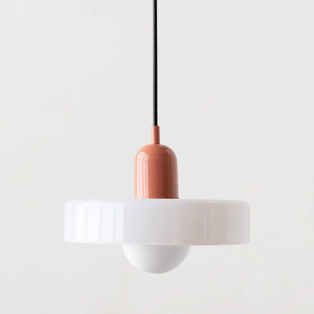 Dynamic colorful glass pendant, modern Bauhaus lighting for creative spaces.