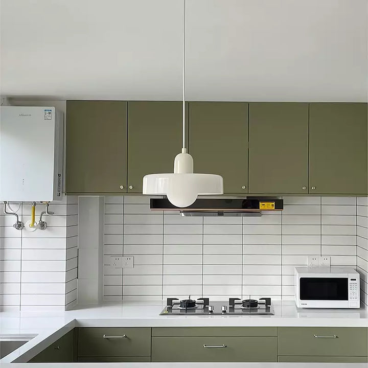 Eye-catching colorful glass pendant, modern Bauhaus light for contemporary spaces.