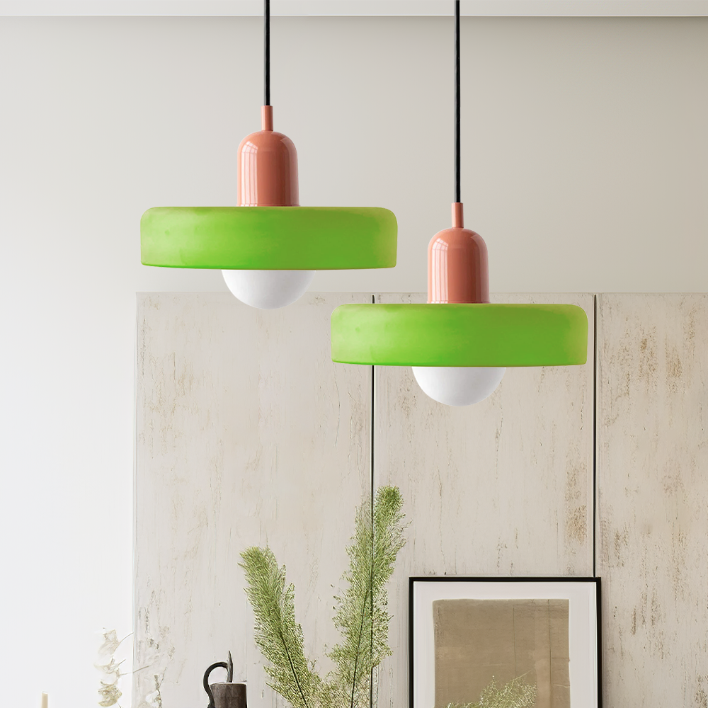 Artistic colorful glass pendant lamp, Bauhaus style home lighting fixture.