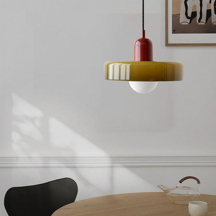 Decorative glass pendant lamp, colorful Bauhaus design for modern homes.
