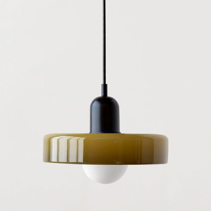 Contemporary colorful glass pendant, artistic lighting fixture for modern interiors.