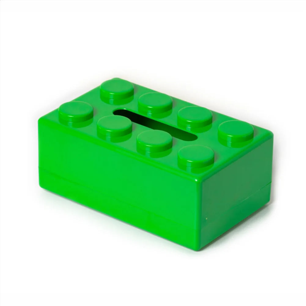 Colorful retro block design tissue box cover, a vibrant plastic addition to table decor.
