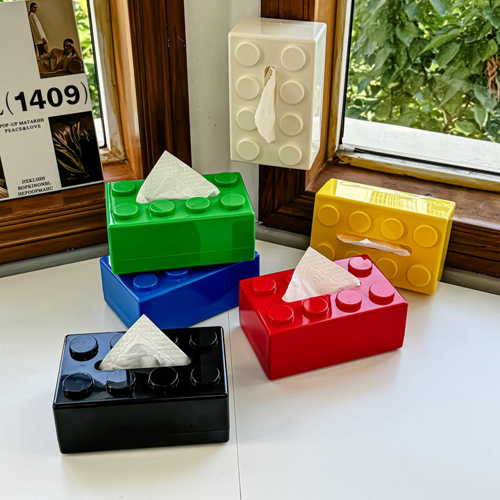 Nostalgic block design plastic tissue box cover, a vibrant accent for home & table decor.