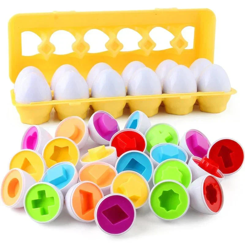 Colorful educational eggs for kids' shape & color matching; early development learning toy.