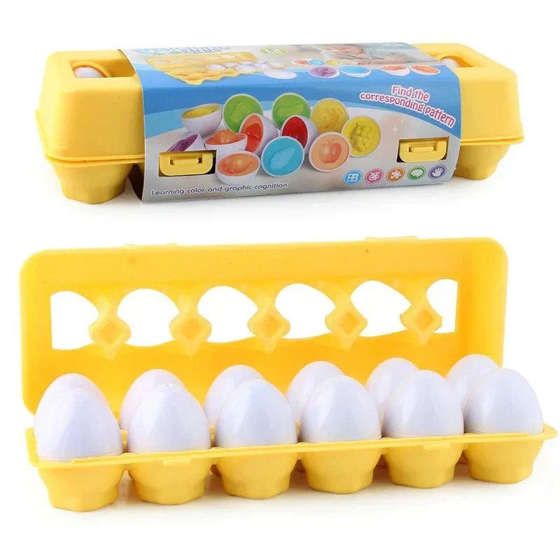 Complete set of colorful shape & color matching eggs; an essential early learning toy for kids.