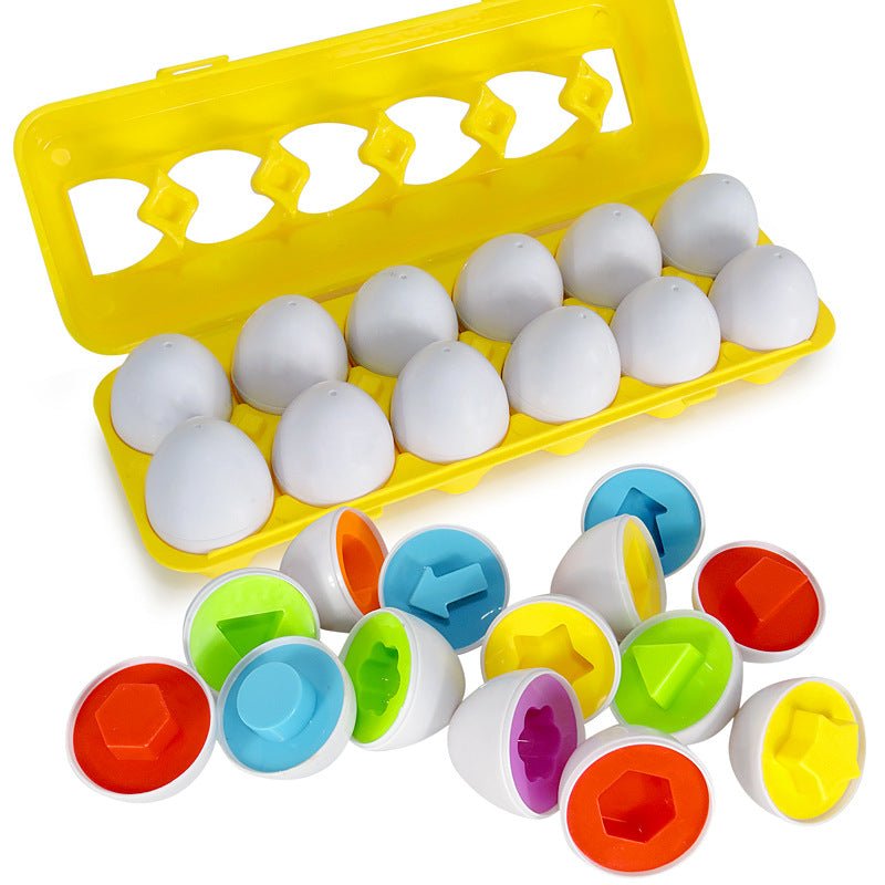 Toddler activity set: vibrant shape sorter eggs for early development & color recognition.