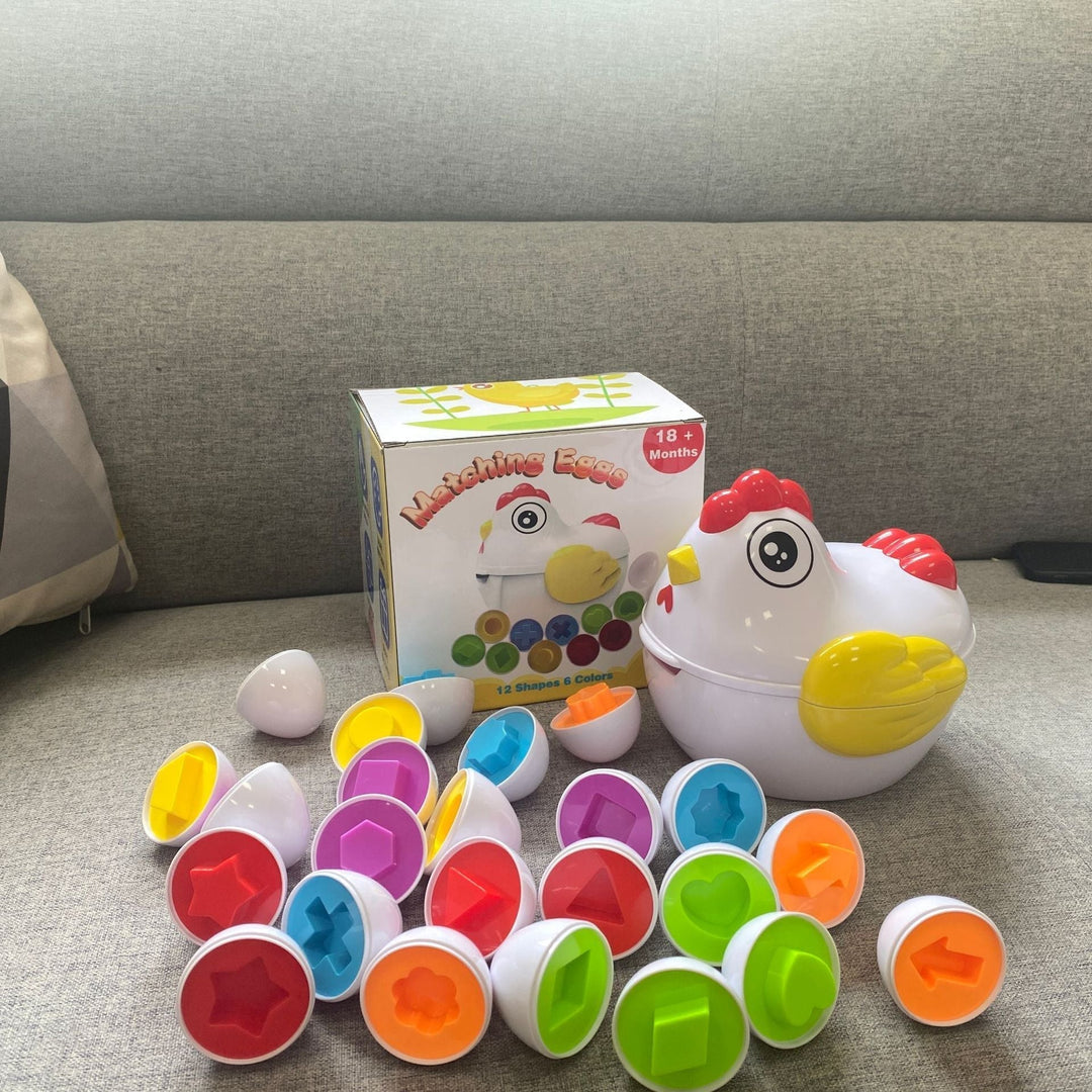 Kids game: engaging shape & color matching eggs; a fun educational activity for toddlers.
