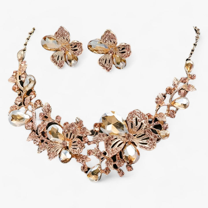 Vibrant floral wedding jewelry set with colorful enamel flowers, ideal for a bride's special day.