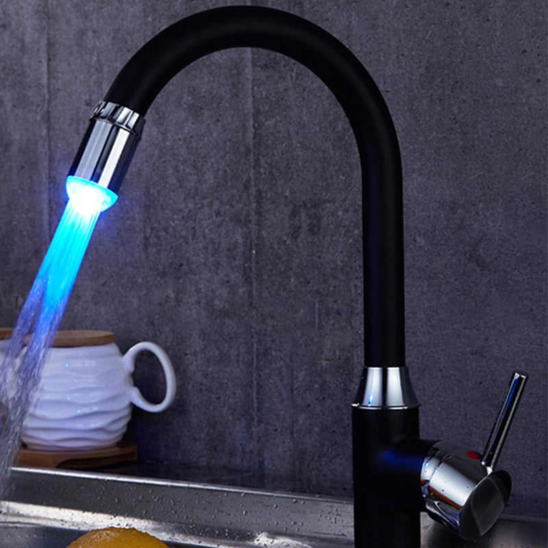 AquaGlow LED faucet light illuminating water stream with vibrant colors, kitchen accessory