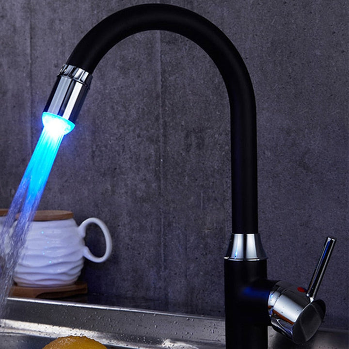 AquaGlow LED faucet light illuminating water stream with vibrant colors, kitchen accessory