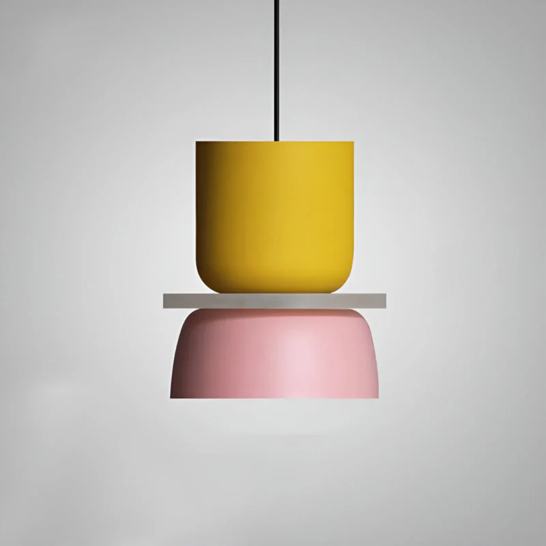 Modern colorful macaron LED pendant light, ideal for kitchen or dining room ceiling.