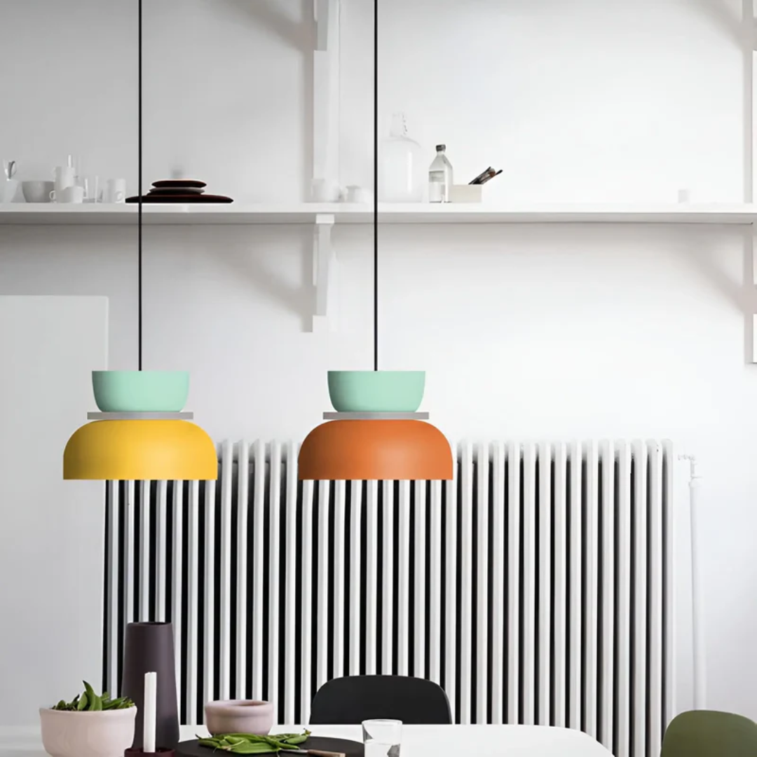 Make a statement with this colorful macaron LED pendant light, modern and trendy home lighting.