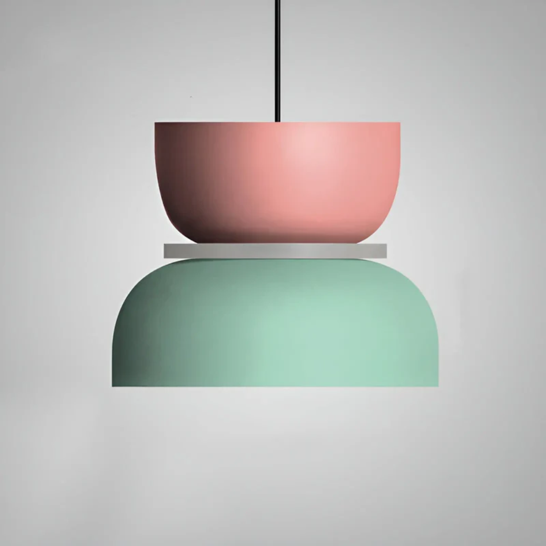 Modern colorful macaron LED pendant light, a vibrant ceiling lamp for contemporary homes.