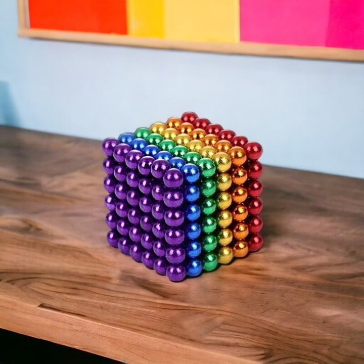 Educational magnetic balls in vibrant colors for creative play, brain development & stress relief. STEM toy set.