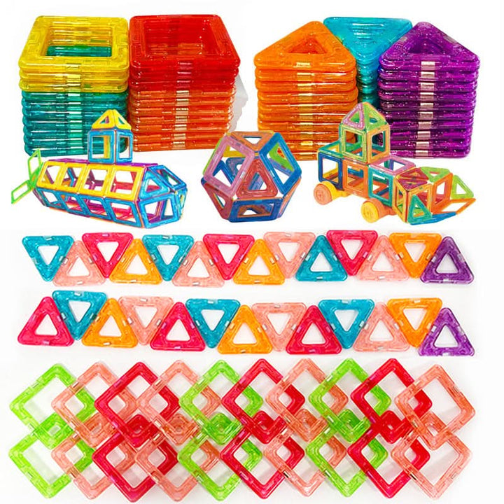 Magnetic building tiles set for kids, promoting creative construction & STEM skills. Ideal educational learning toy for children.