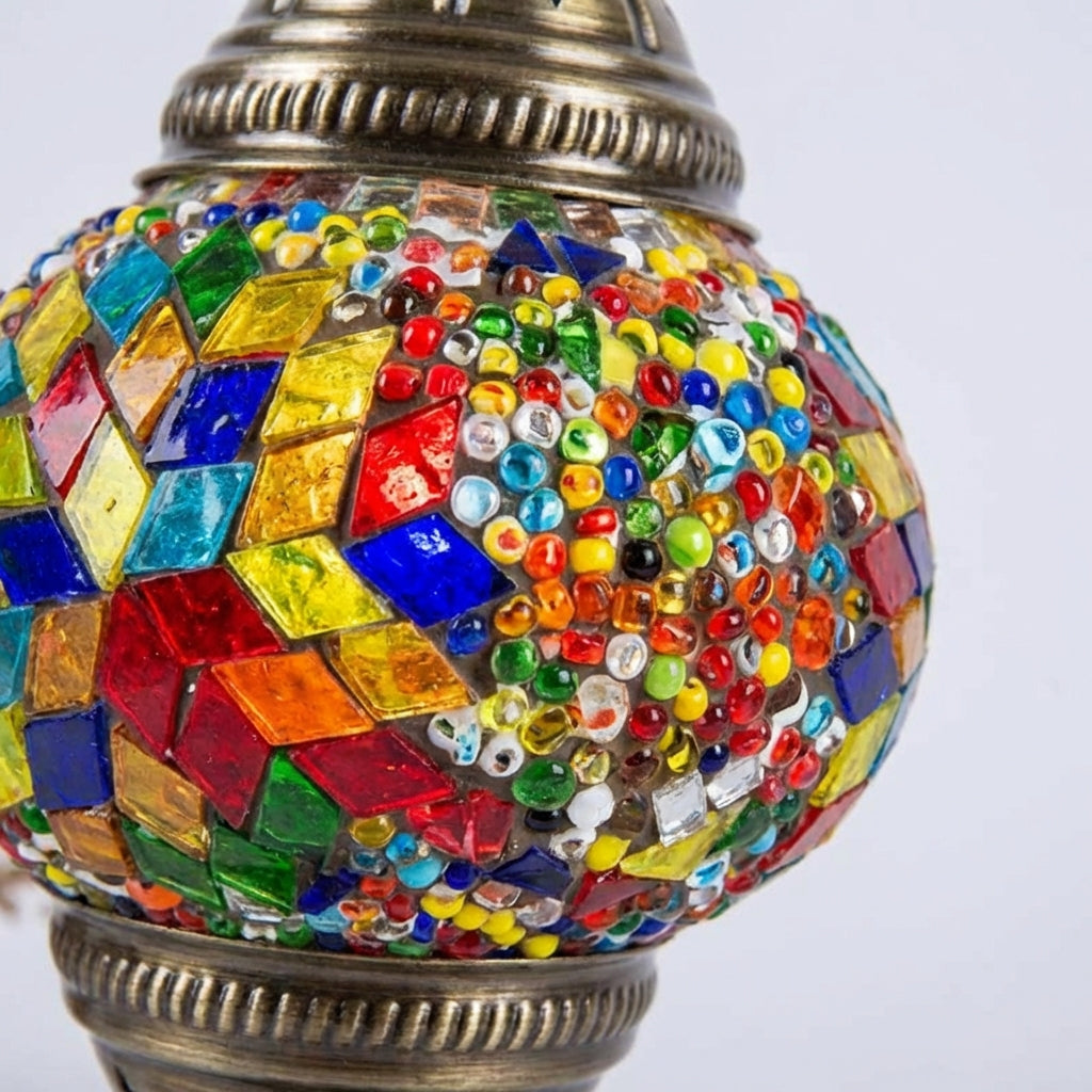 Handcrafted mosaic table lamp, vibrant colors, ambient lighting for living room