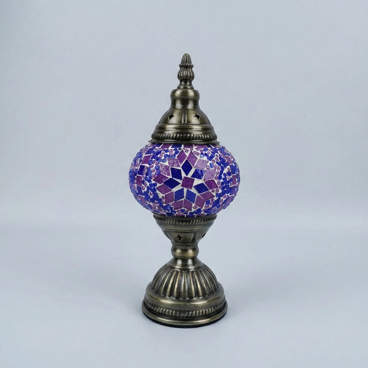 Close-up of Colorful Mosaic Table Lamp, detailed glass pieces, artisan craftsmanship
