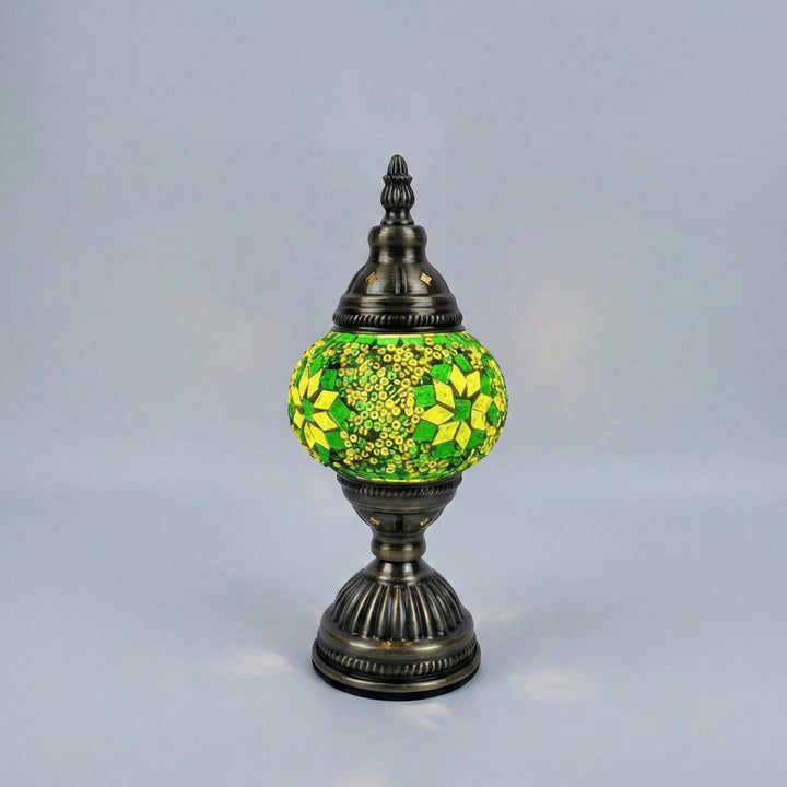Mosaic lighting fixture, colorful art glass, creating warm ambient mood lighting