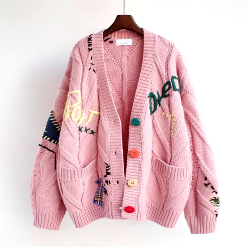 Cozy & stylish women's Patcha cardigan. Colorful, unique design perfect for fall/winter fashion and expressive layering.
