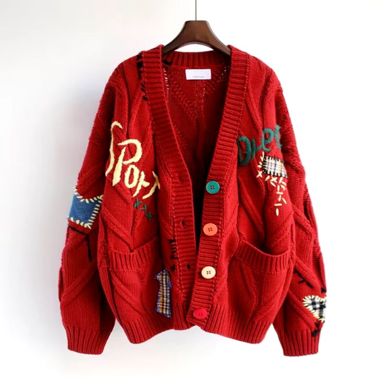 Fashionable women's Patcha cardigan. Colorful, expressive design makes a unique statement. Ideal casual fall/winter outerwear.