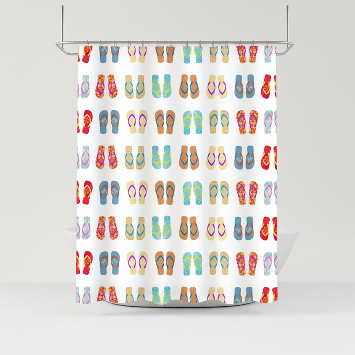 Durable and waterproof 'FlipFrost' shower curtain, colorful flip-flop print for a cheerful bathroom