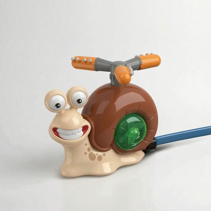 Outdoor children's snail water sprinkler & batting game for active summer play.