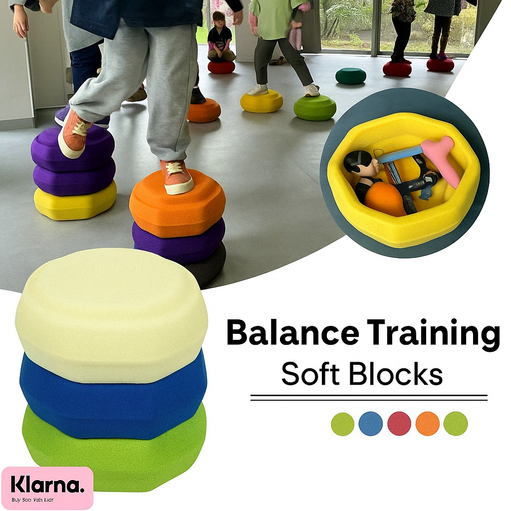 Kids improving balance & motor skills with vibrant StepJoy stacking stones for active play.