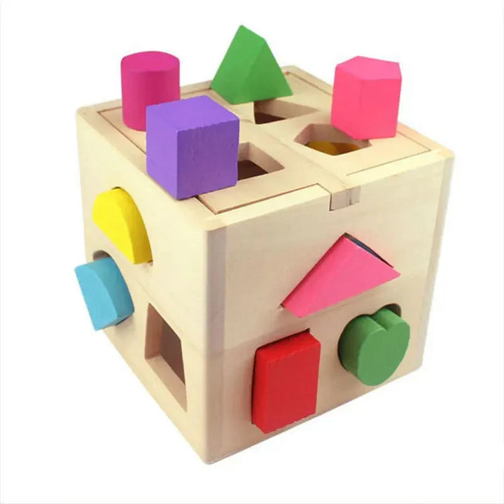 Durable wooden shape sorter toy for kids. Features multiple colorful shapes to match, aiding early learning & development.