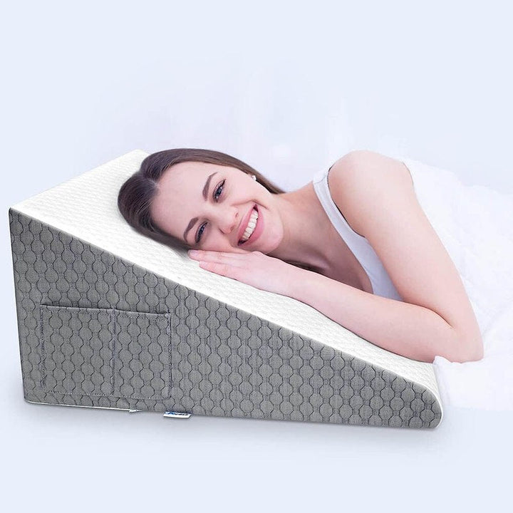 Comfort wedge pillow for acid reflux and snoring relief, providing ergonomic support for better sleep.