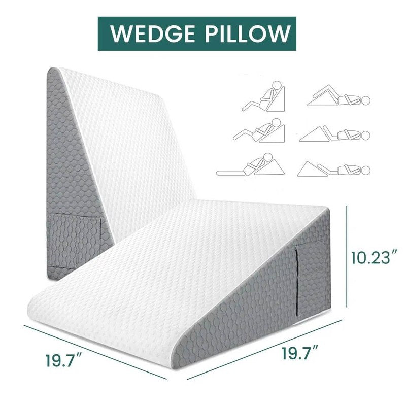 Health cushion wedge pillow, portable for acid reflux, heartburn relief, and a comfortable night's sleep.