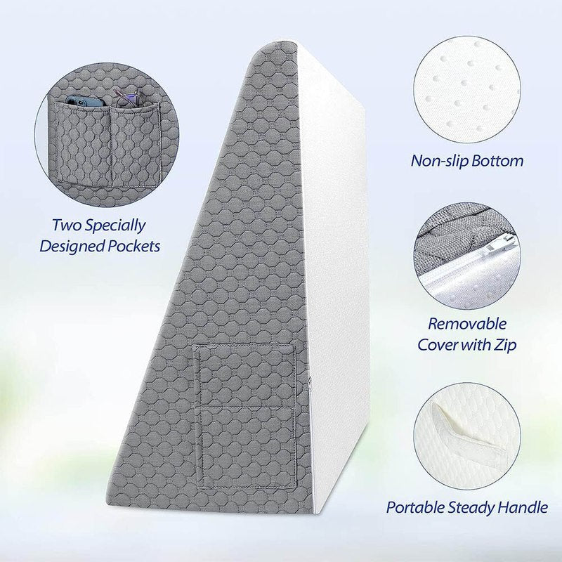 Comfortable wedge pillow with ergonomic design, ideal for sleep comfort, acid reflux, and back support.