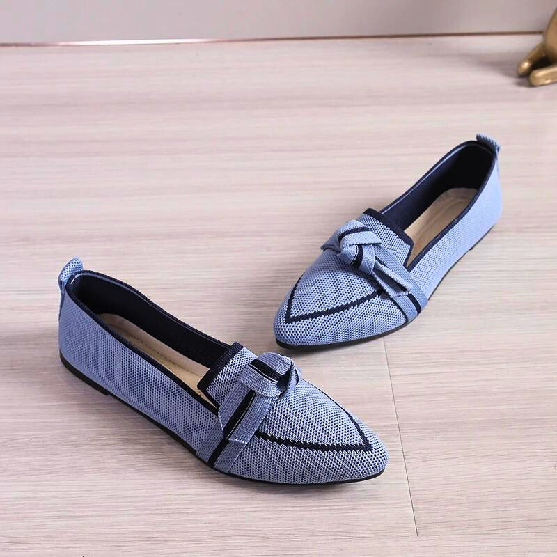 Beige women's comfortable ballet flats, twisted toe design offers stylish and casual all-day comfort.