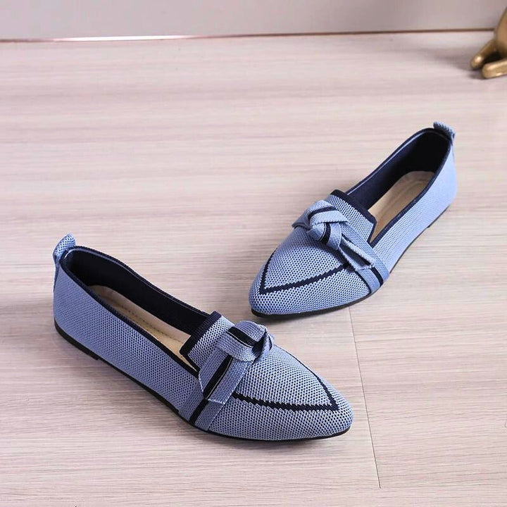 Beige women's comfortable ballet flats, twisted toe design offers stylish and casual all-day comfort.