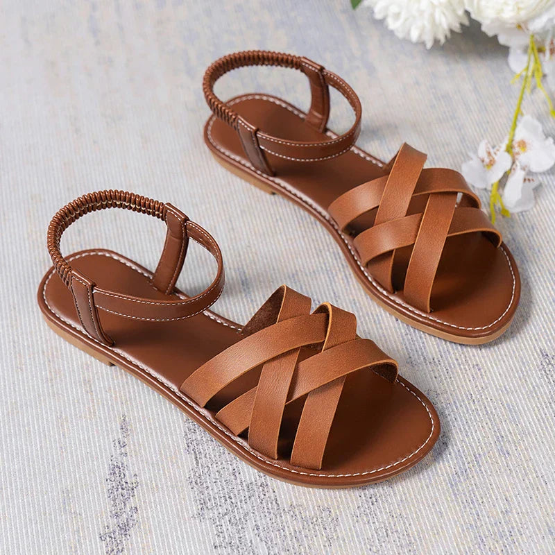 Secure & comfortable brown Roman summer sandals for women, featuring a non-slip sole, great for everyday wear.