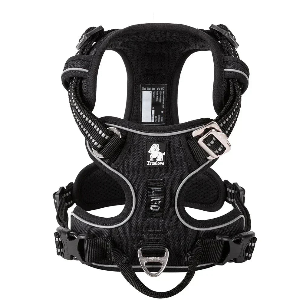 Close-up of dog harness material, showing breathable and durable fabric