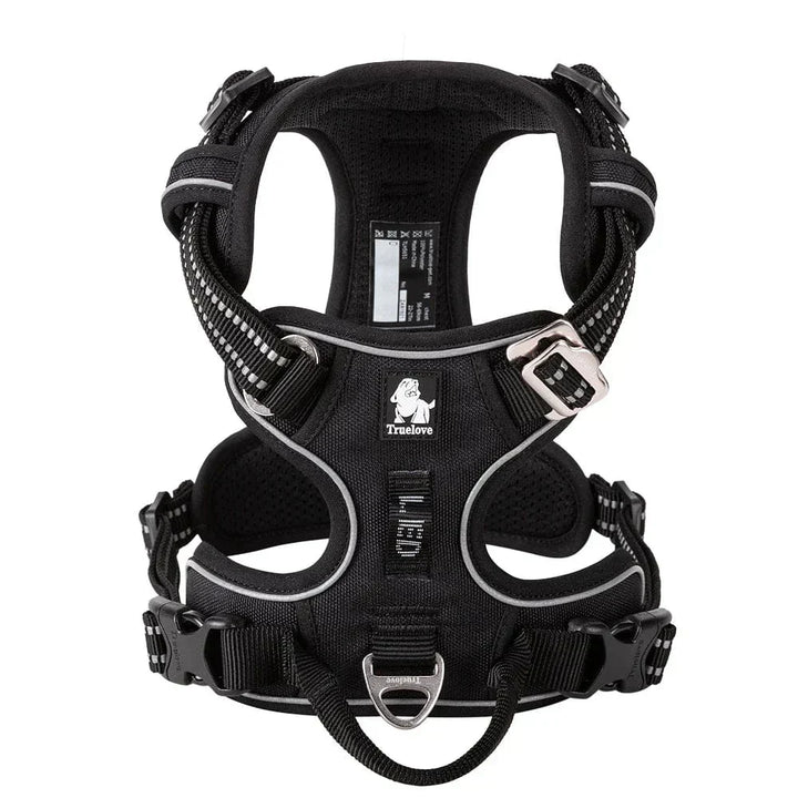 Close-up of dog harness material, showing breathable and durable fabric