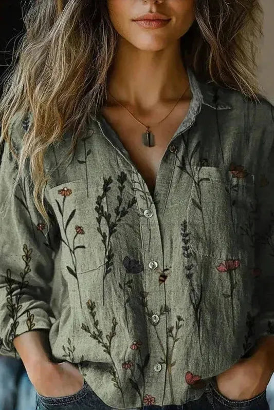 Soft, comfortable long sleeve blouse for women, offering relaxed fit & everyday style. Versatile fashion.