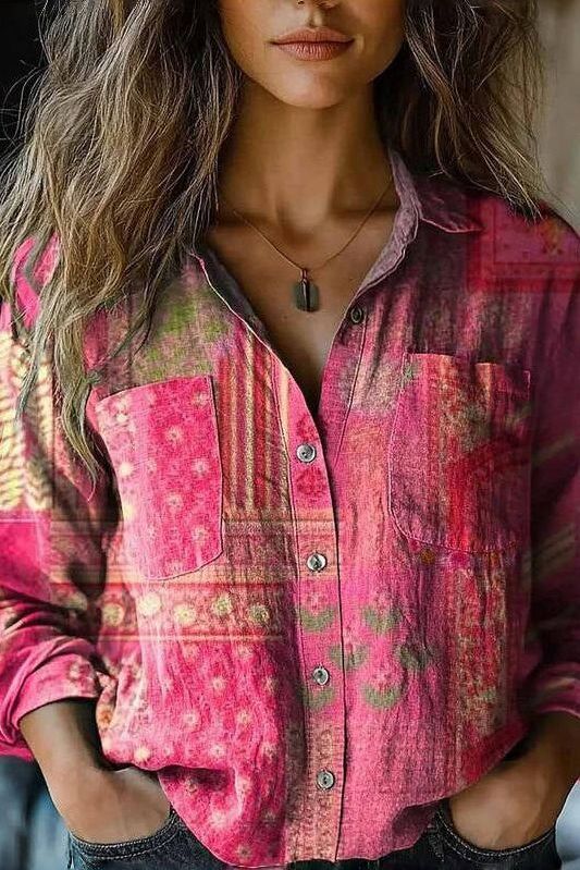 Stylish long sleeve women's blouse with a relaxed fit, perfect for comfortable everyday elegance & versatile fashion.