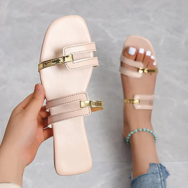 Versatile open toe flat sandals for women, perfect casual slides for warm weather.