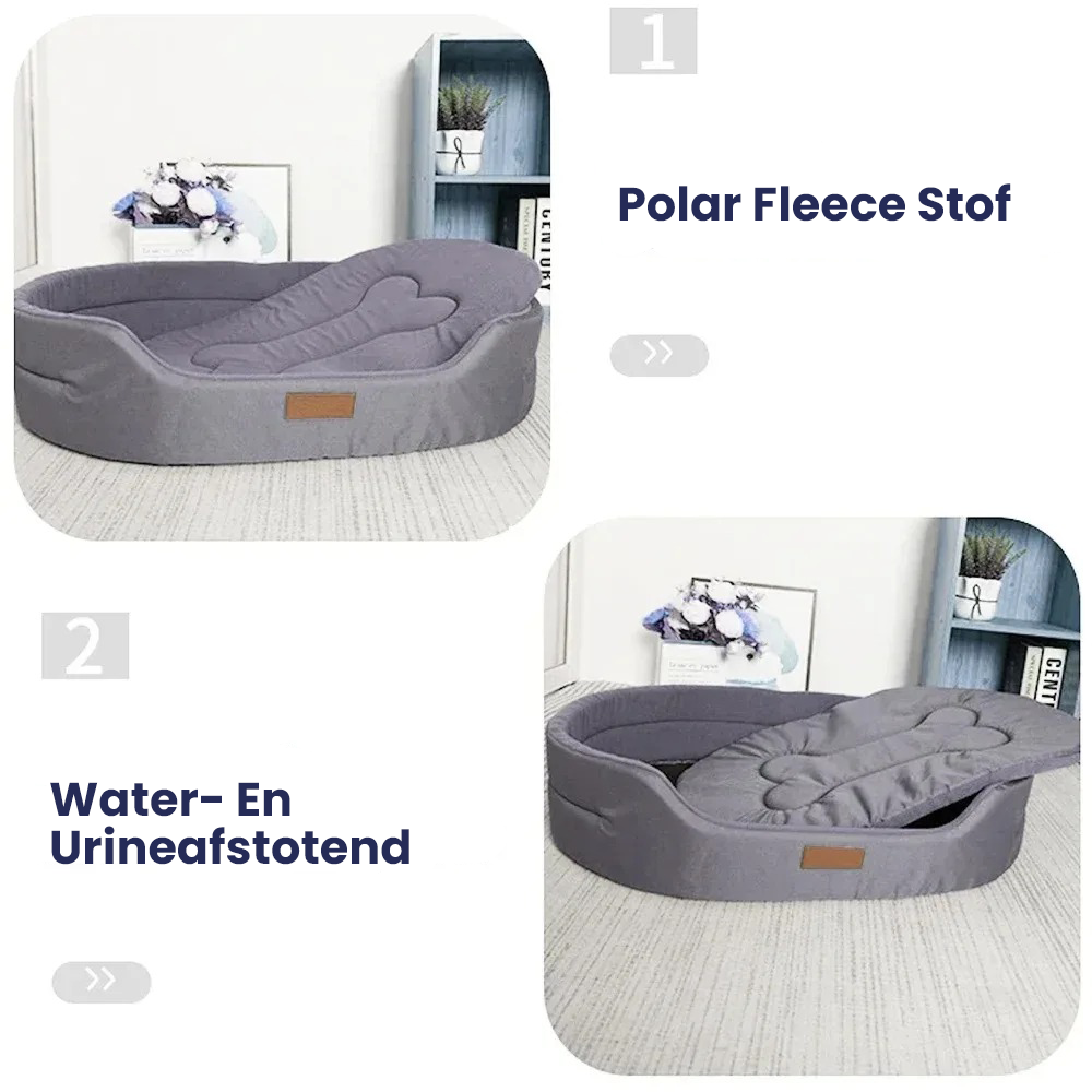 Comfortable waterproof dog bed with plush interior for ultimate pet relaxation & sleep.
