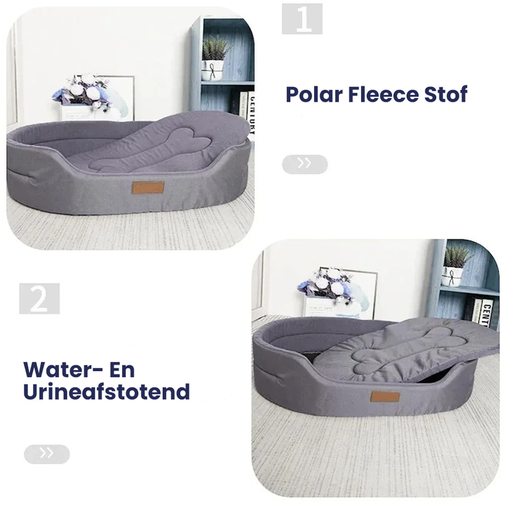 Comfortable waterproof dog bed with plush interior for ultimate pet relaxation & sleep.