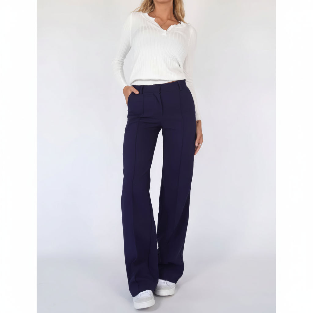 Wide-leg polyester blend pants for women, offering a wrinkle-free look
