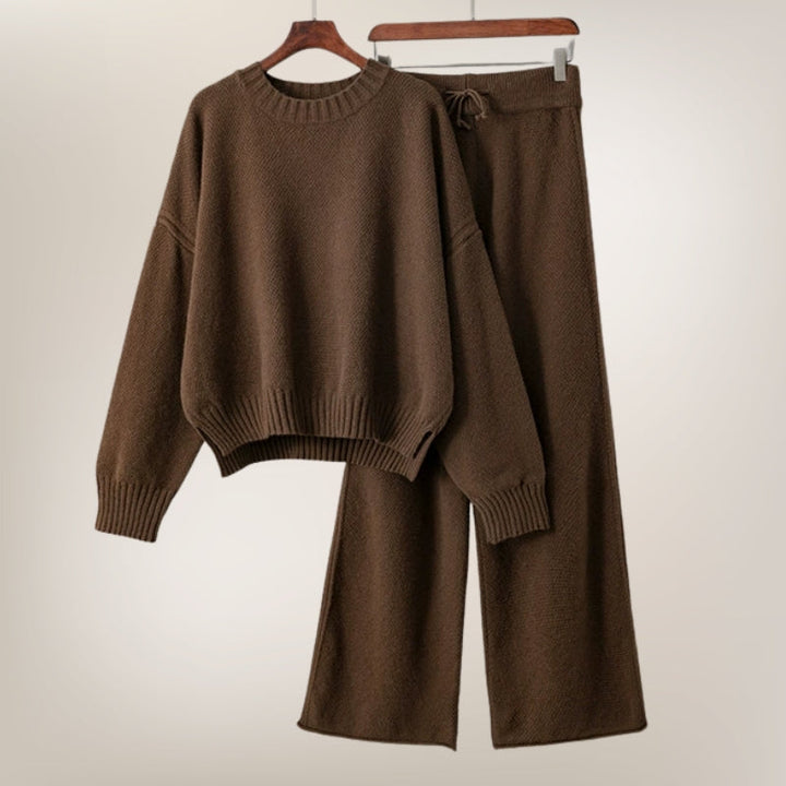 Women's matching two-piece lounge set with relaxed fit. Ideal comfortable casual wear for everyday style.