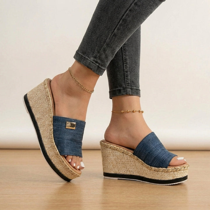 Bohemian espadrille wedge sandals for women, featuring a comfortable open toe and unique textured strap.