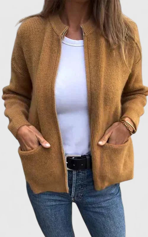 Comfortable women's everyday jacket with a sleek design. Versatile zippered outerwear for casual fall & spring fashion.