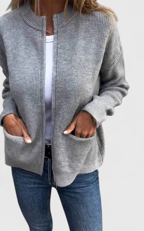 Sleek zippered women's jacket, perfect for everyday wear. Comfortable, versatile outerwear for casual spring & fall style.
