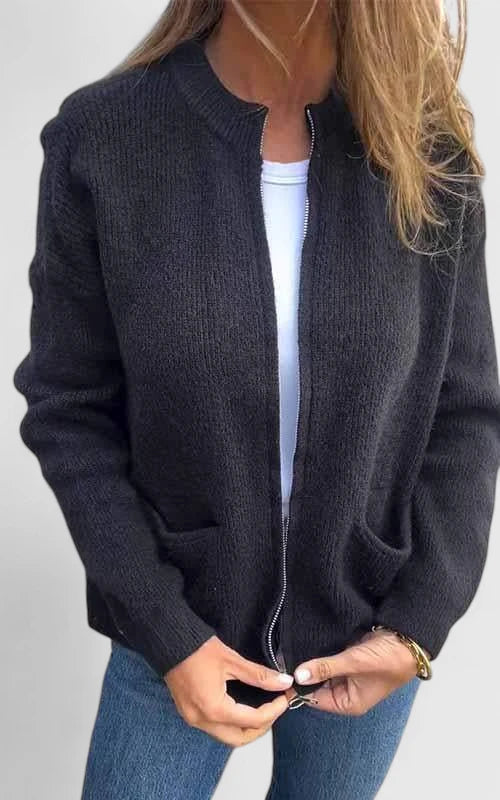 Stylish women's zippered fall jacket, comfortable & versatile for everyday wear. Sleek casual outerwear for spring.
