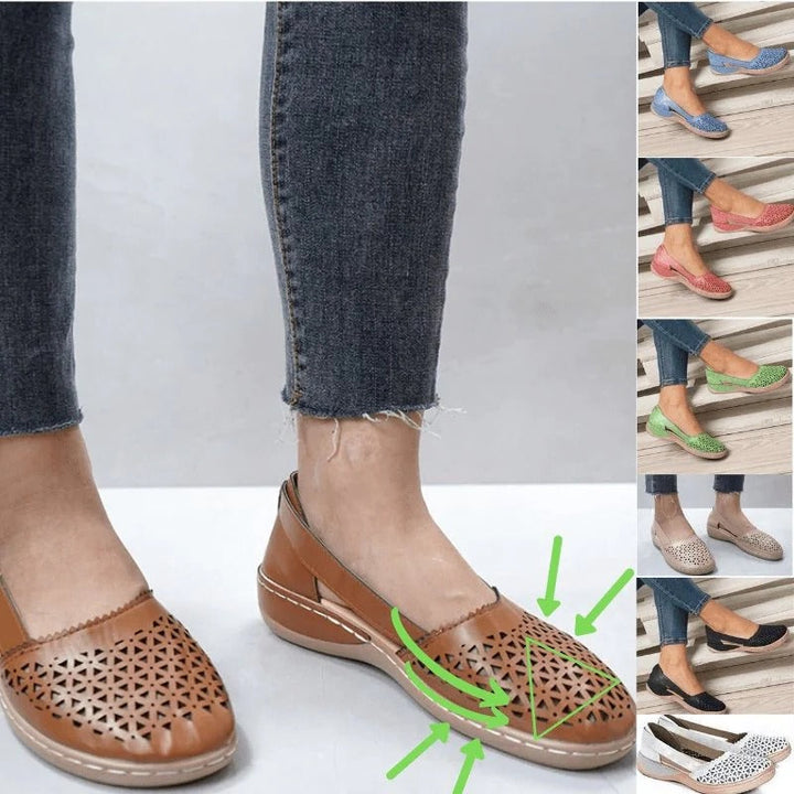 Supportive slip-on women's flats, wide fit for bunions, ensuring comfortable everyday wear.
