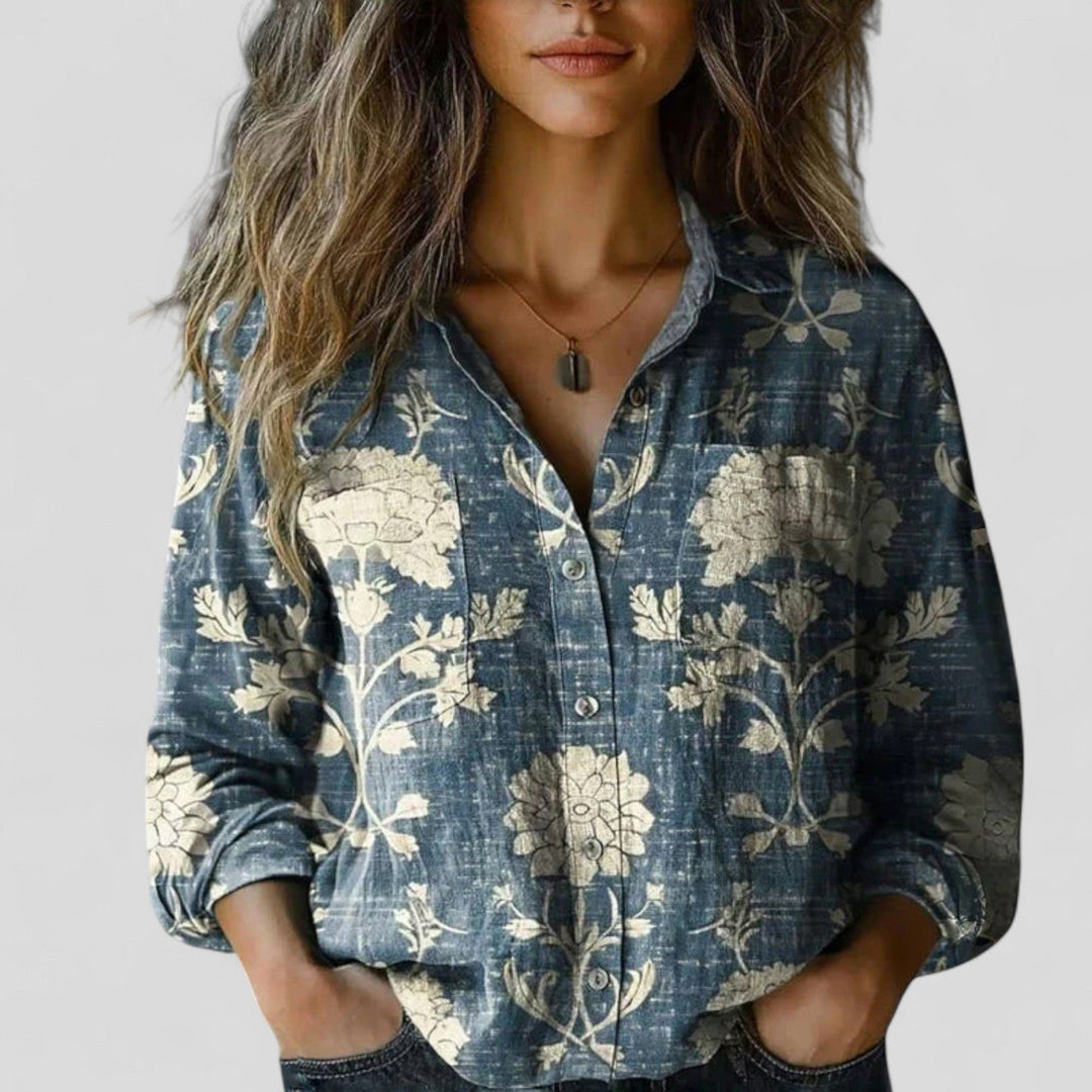 Soft, comfortable gradient shirt for women. A versatile button-down top ideal for casual or everyday wear.
