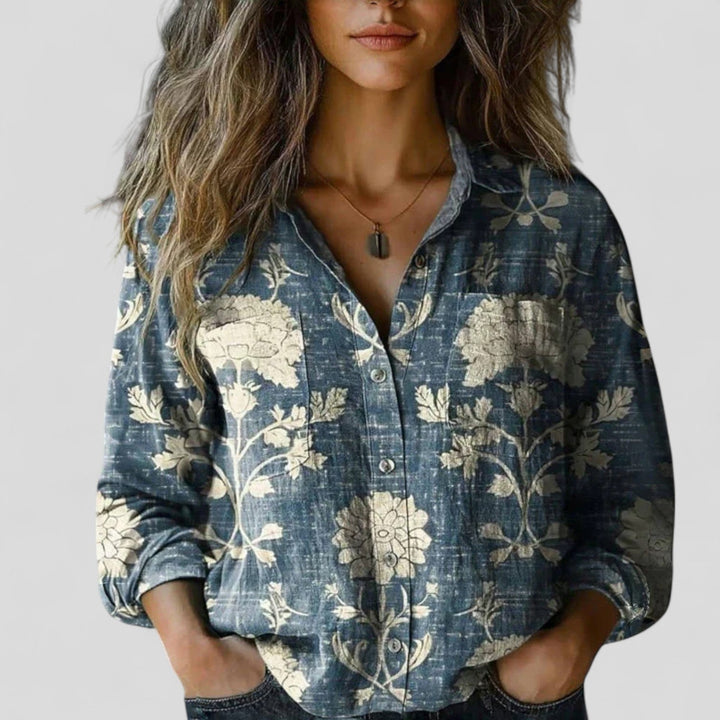Soft, comfortable gradient shirt for women. A versatile button-down top ideal for casual or everyday wear.
